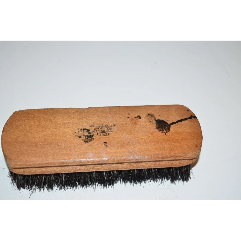 Vtg OXCO Horse Hair Shoe Shine Brush Wood Wooden USA+ Germany brush 2pc